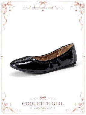 Faux Leather Ballet Flat Slip On Round Toe Comfort Walking Shoe